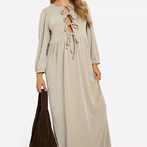 Boohoo Beige Long Sleeve Dress